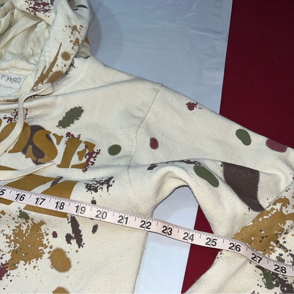 Paint Splatter HOODIE SWEATSHIRT FWRD DENIM purpose Tan Olive Pockets MEDIUM MEN - Picture 12 of 13